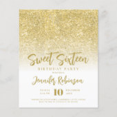 Budget Goud Wit Glitter Sweet 16 Uitnodigen Flyer (Voorkant)