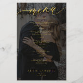 Budget goud zwart overlay foto bruiloft menu (Voorkant)