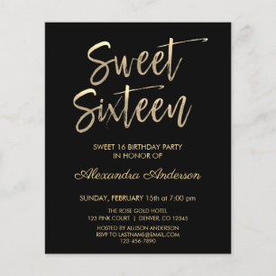 Budget Goud Zwart Sweet Sixteen Verjaardag Flyer