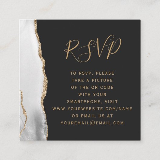 Budget Gouden Agaat Donkere Trouwen QR Code RSVP Informatiekaartje (Voorkant)