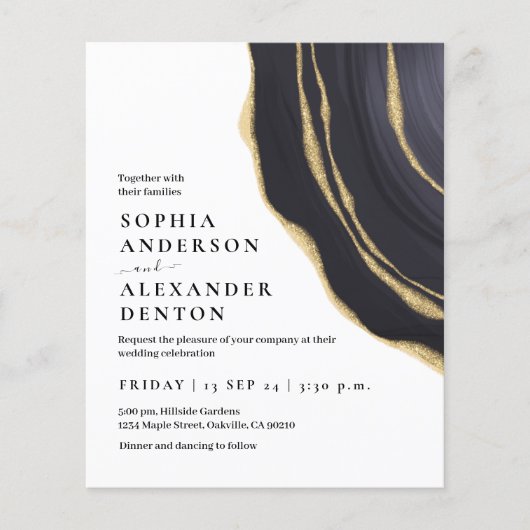 Budget gouden agaat Foto QR code bruiloft uitnodig (Voorkant)