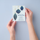 Budget Gouden Blauwe Kerst Ornamente Uitnodiging Flyer (Hand)