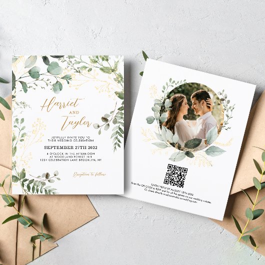 BUDGET Gouden Eucalyptus Foto QR Code Huwelijk