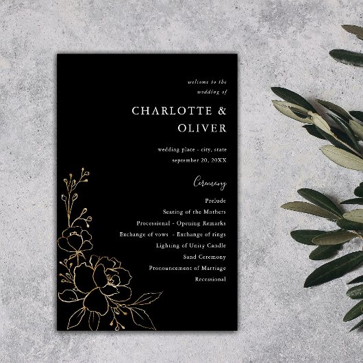 Budget Gouden Gevoerde Bloemen Huwelijksceremonie Flyer