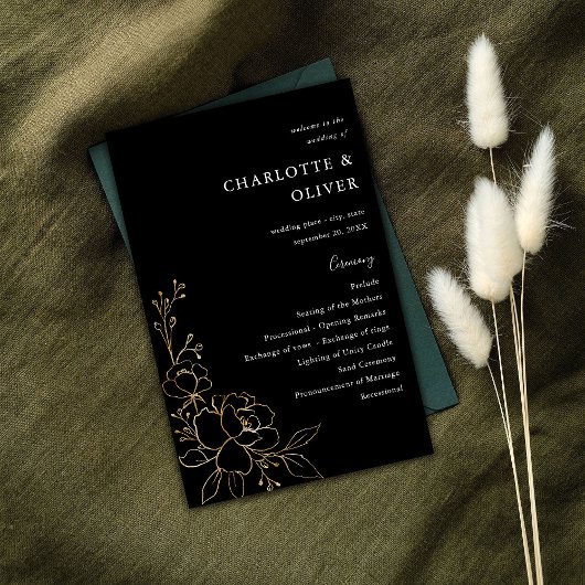 Budget Gouden Gevoerde Bloemen Huwelijksceremonie  Flyer