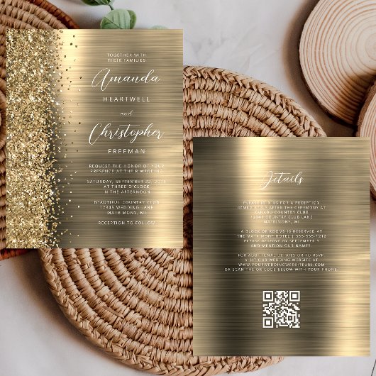 Budget Gouden Glam QR Code Trouwuitnodiging