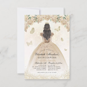 Budget Gouden Glitter Bloemen Prinses Quinceañera Notitiekaartje