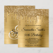 Budget Gouden Glitter Drip 50e Verjaardagsuitnodig (Voorkant / Achterkant)