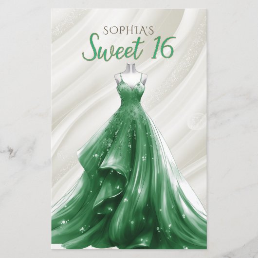 Budget Gouden Groene Jurk Sweet 16 Uitnodiging (Voorkant)