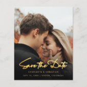 Budget Gouden Kalligrafie Foto Save the Date Kaart (Voorkant)