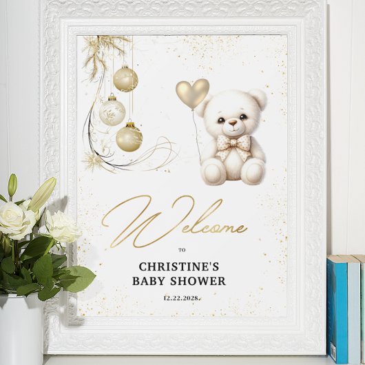 Budget Gouden Kerst Baby shower Welkom Poster