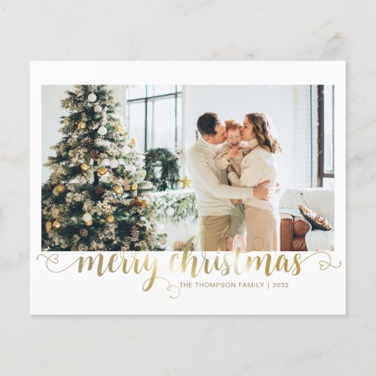 BUDGET Gouden Prettig Kerstmis Hart Script Foto (Voorkant)