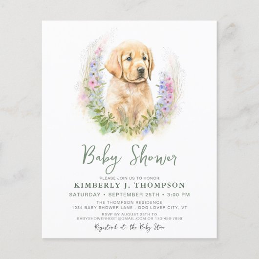 Budget Gouden Retriever Puppy Hond Baby Shower (Voorkant)