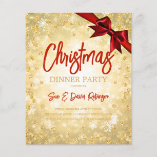 Budget Gouden Rode Diamanten Glitter Kerst Uitnodi Flyer