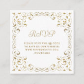 Budget Gouden Script Blad Bruiloft QR Code RSVP Informatiekaartje (Voorkant)