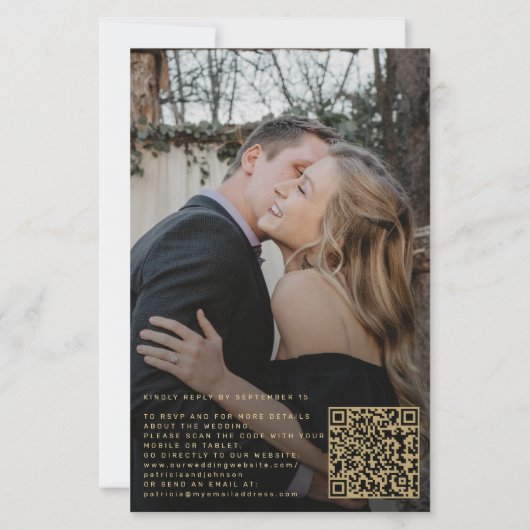 Budget gouden script QR foto bruiloft uitnodiging (Achterkant)