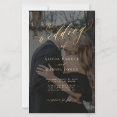 Budget gouden script QR foto bruiloft uitnodiging (Voorkant)
