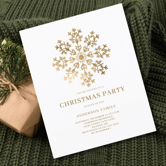 Budget Gouden Sneeuwvlok Kerstuitnodiging Flyer
