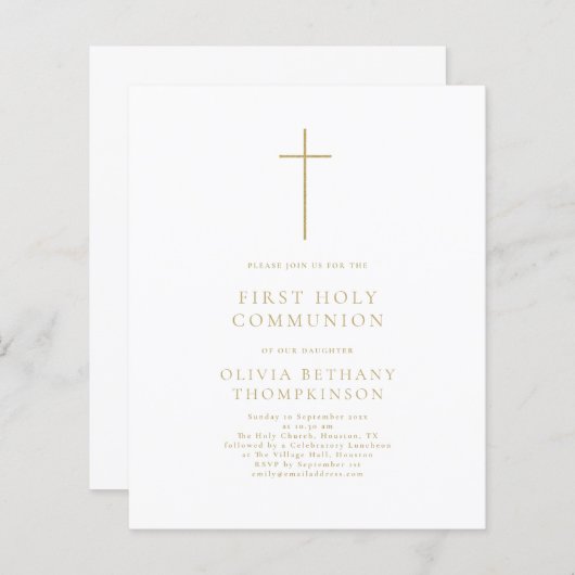 Budget gouden tekst Cross First Holy Communie (Voorkant / Achterkant)