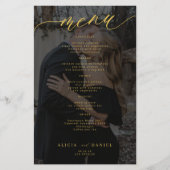 Budget gouden zwarte overlay foto bruiloft menu (Voorkant)