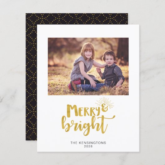 Budget Goudfolie Kerstmis Typografie Vakantie Kaar (Voorkant / Achterkant)