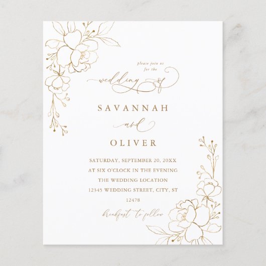 Budget Goudgevoerde Bloemen Wit & Gouden Bruiloft  (Voorkant)