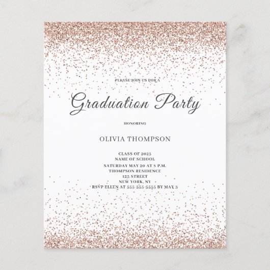 Budget Graduation Party roze Glitter Uitnodiging Flyer (Voorkant)