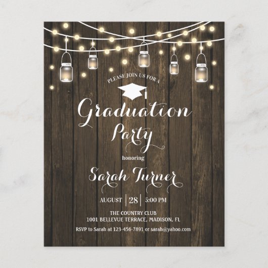 Budget Graduation Party Rustic Wood Invite Flyer (Voorkant)
