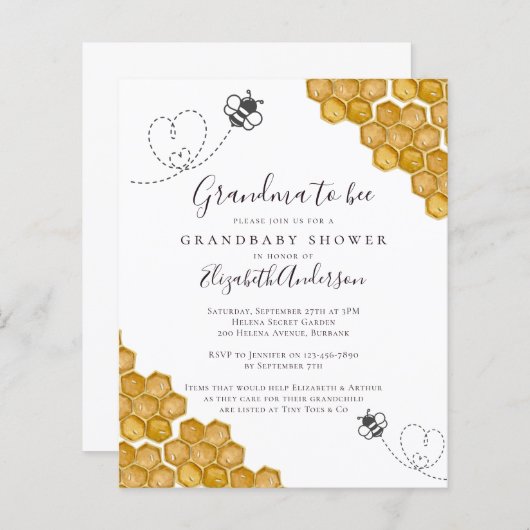 Budget Grandma to Bee Baby shower Invitation (Voorkant / Achterkant)