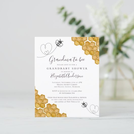 Budget Grandma to Bee Baby shower Invitation (Staand voorkant)