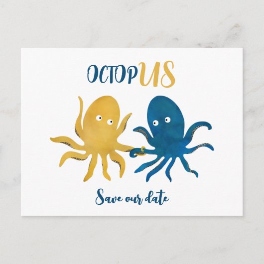 Budget Grappige Octopus Navy en goud sparen de dat Aankondigingskaart (Voorkant)