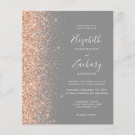 Budget Gray Peach Glitter Weddenschap (Voorkant)