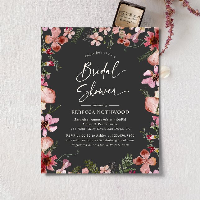 Budget Gray Pink Florals Bridal Shower Uitnodiging (Creator heeft geüpload)