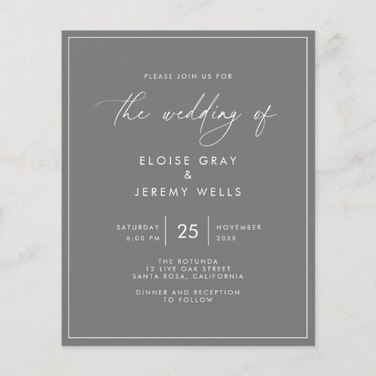 Budget Gray Wedding Invitation Flyer (Voorkant)