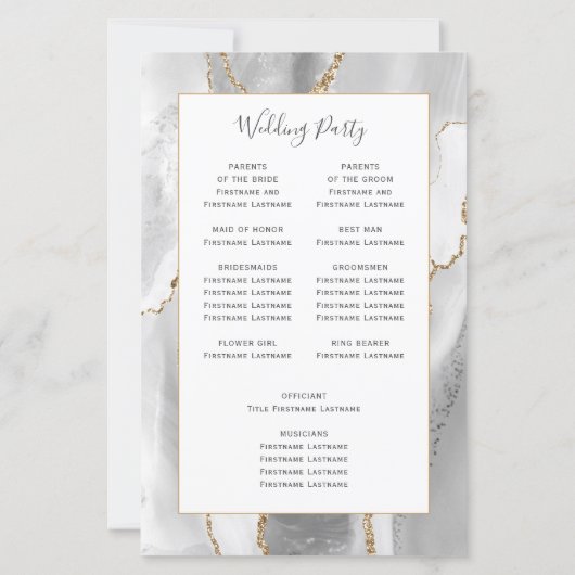 Budget Gray White Gold Agate Wedding Program (Achterkant)