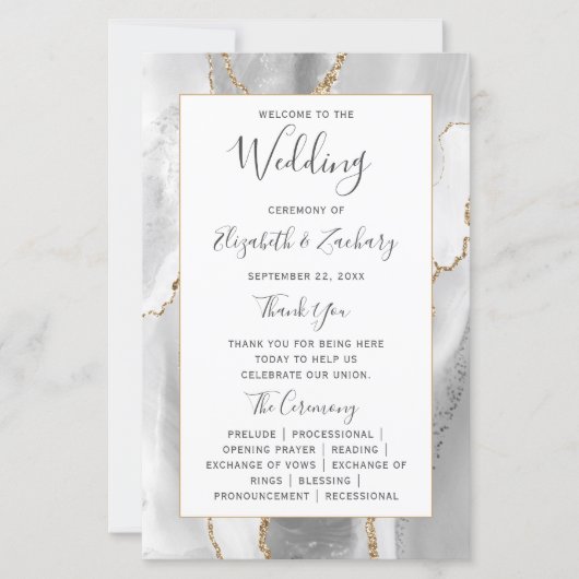 Budget Gray White Gold Agate Wedding Program (Voorkant)
