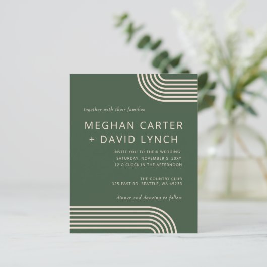 Budget Green Arched Wedding Uitnodiging (Staand voorkant)