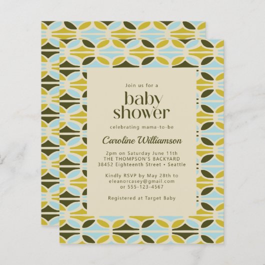 Budget Green Blue Shapes Baby shower Uitnodigen (Voorkant / Achterkant)