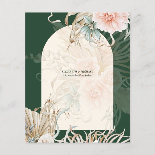 BUDGET Green BOHO Peach Pampas Grass Wedding Flyer (Achterkant)