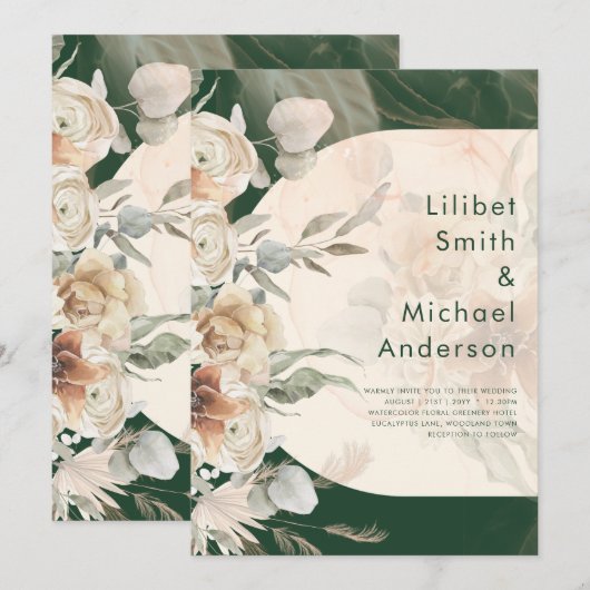 BUDGET Green BOHO Terracotta Floral Wedding Kaart (Voorkant / Achterkant)