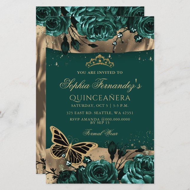 Budget Green Butterfly Quinceañera (Voorkant / Achterkant)