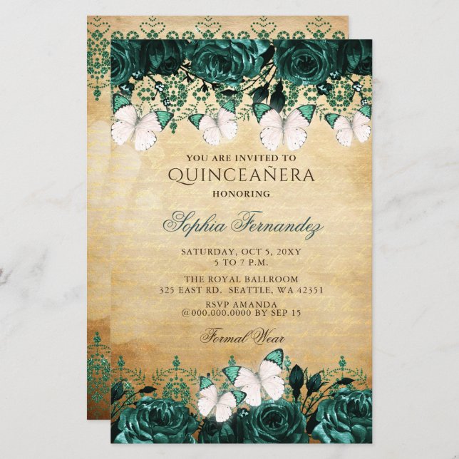 Budget Green Butterfly Quinceañera (Voorkant / Achterkant)