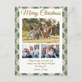 Budget Green Christmas Plaid  3 Photo Holiday Card Feestdagenkaart (Voorkant)
