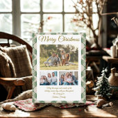 Budget Green Christmas Plaid  3 Photo Holiday Card Feestdagenkaart