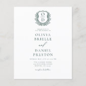 Budget Green Crest Monogram Huwelijksuitnodiging Flyer (Voorkant)