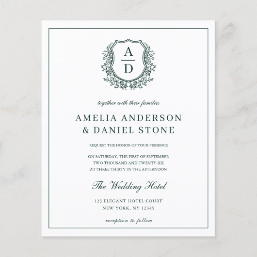 Budget Green Crest Wedding QR Code Uitnodiging (Voorkant)