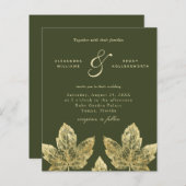 Budget Green en Gold Rustic Leaves Wedding Invite (Voorkant / Achterkant)