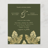 Budget Green en Gold Rustic Leaves Wedding Invite (Voorkant)