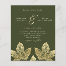 Budget Green en Gold Rustic Leaves Wedding Invite