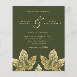Budget Green en Gold Rustic Leaves Wedding Invite
